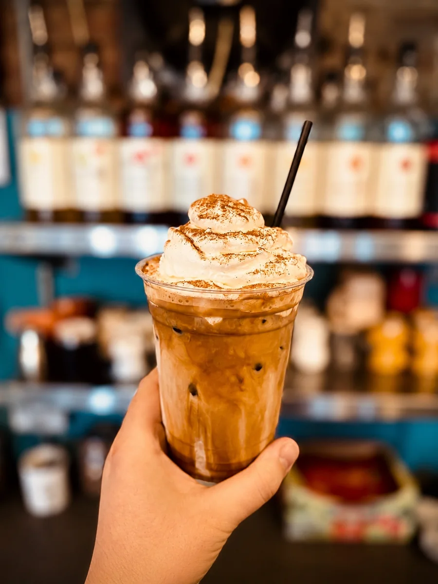 Iced coffee served inside Coffee Bank